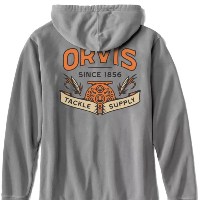 Men Vintage Reel And Flies Hoodie Washed Black Orvis Sweatshirts