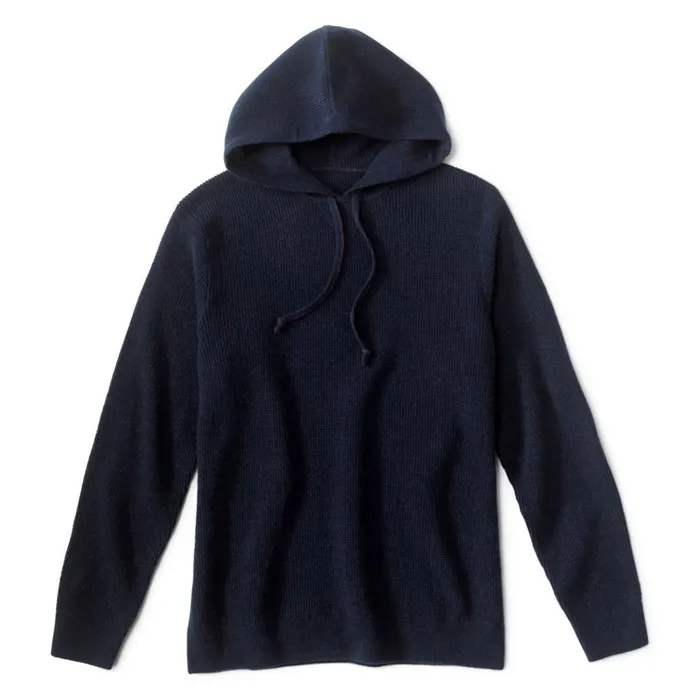 Men Waffle Hood Pullover Navy Orvis Sweaters