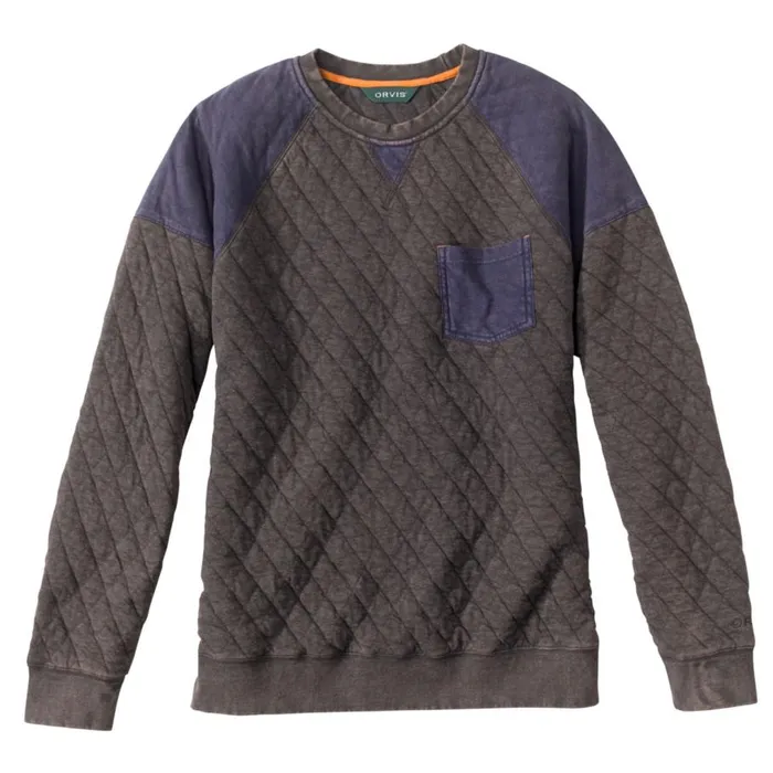 Men Washed Quilted Colorblock Crewneck Sweatshirt Medium Gray Orvis Sweatshirts