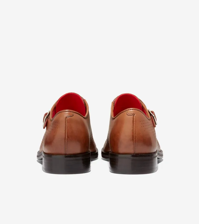 Men Washington Grand Laser Monk Strap Shoes British Tandark Chocolate Cole Haan Oxfords