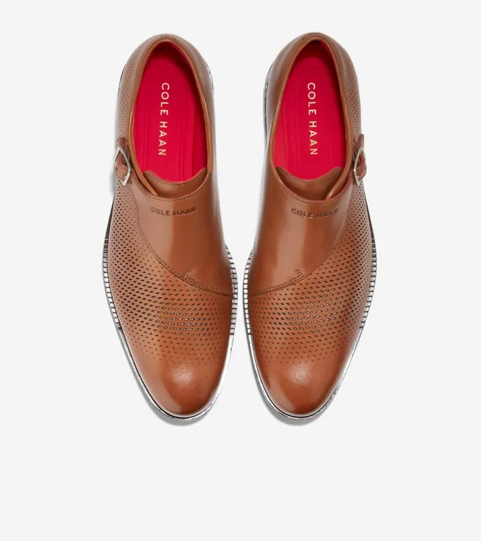 Men Washington Grand Laser Monk Strap Shoes British Tandark Chocolate Cole Haan Oxfords