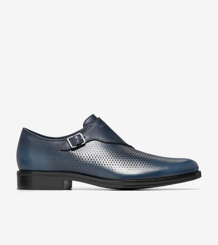 Men Washington Grand Laser Monk Strap Shoes Navy Blazerblack Cole Haan Oxfords