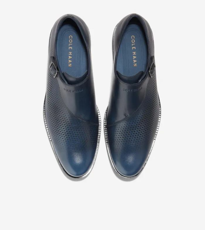 Men Washington Grand Laser Monk Strap Shoes Navy Blazerblack Cole Haan Oxfords