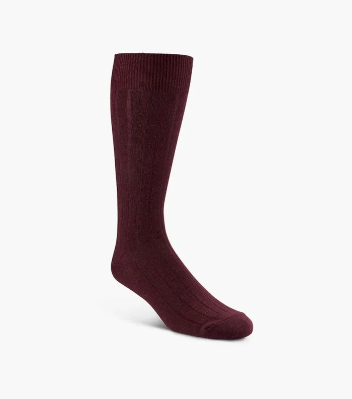 Men Wide Rib Crew Dress Socks Burgundy Florsheim Socks