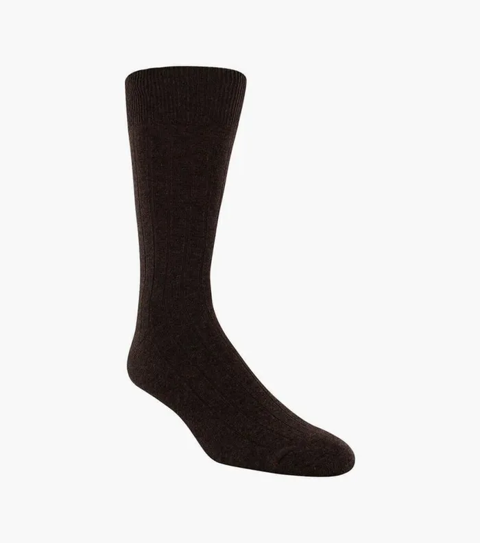 Men Wide Rib Crew Dress Socks Chocolate Florsheim Socks