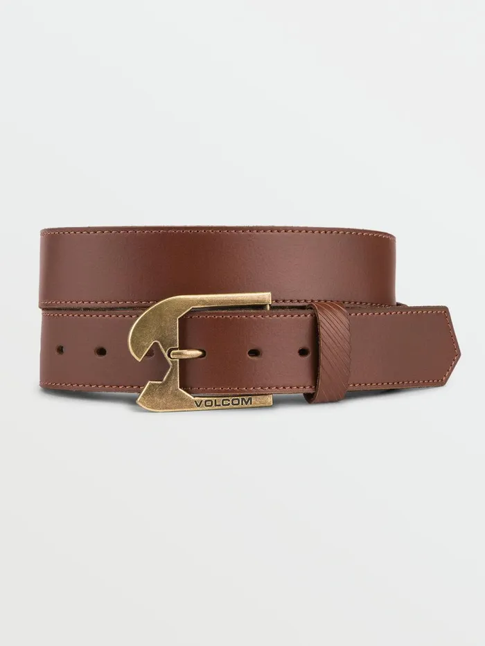 Mens Belts and Wallets Volcom Skully Leather Belt 8211 Brown