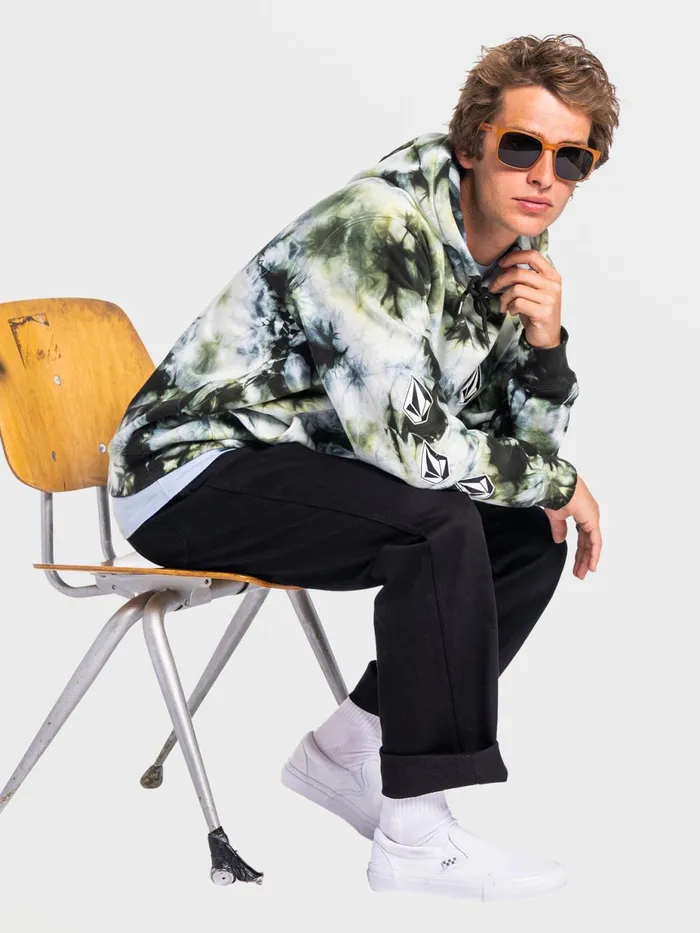 Mens Hoodies and Sweatshirts Volcom Iconic Stone Plus Pullover 8211 Lime Tie Dye