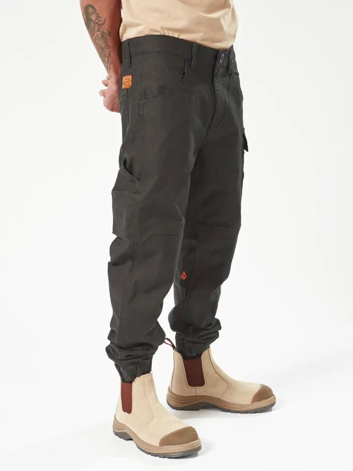 Mens Pants Volcom Volcom Workwear Caliper Cuffed Pants 8211 Black