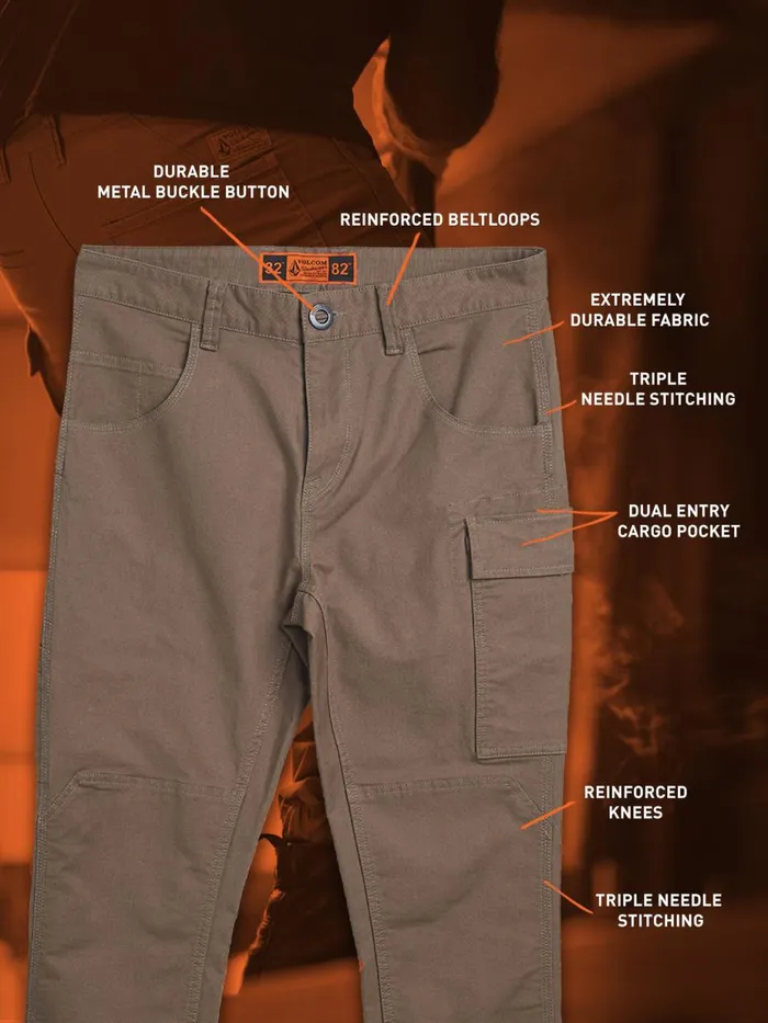 Mens Pants Volcom Volcom Workwear Caliper Cuffed Pants 8211 Brindle
