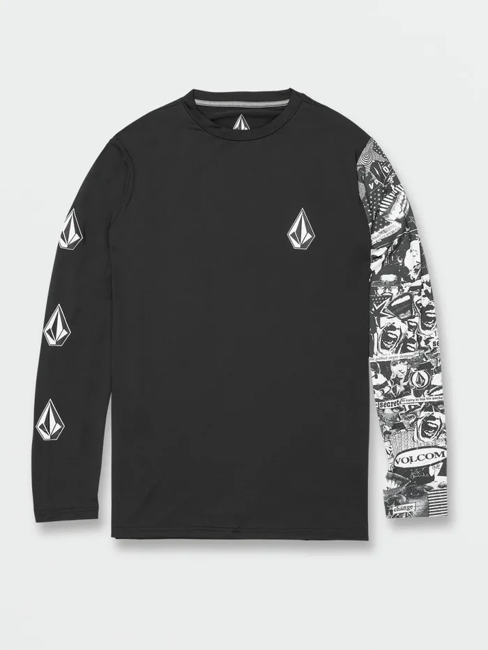Mens Rashguards Volcom Iconic Stone Collage Long Sleeve Rashguard 8211 Black
