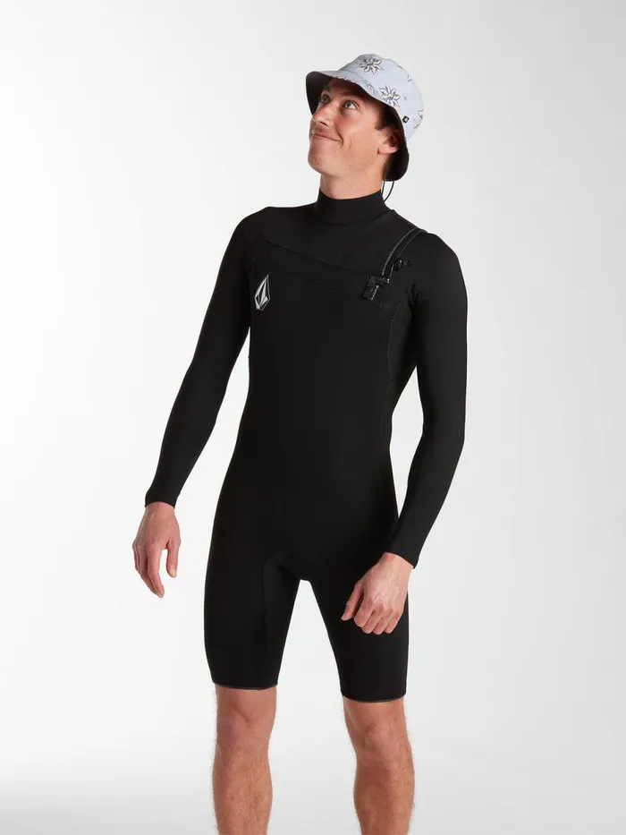 Mens Rashguards Volcom Modulator 2mm Long Arm Chest Zip Wetsuit 8211 Black