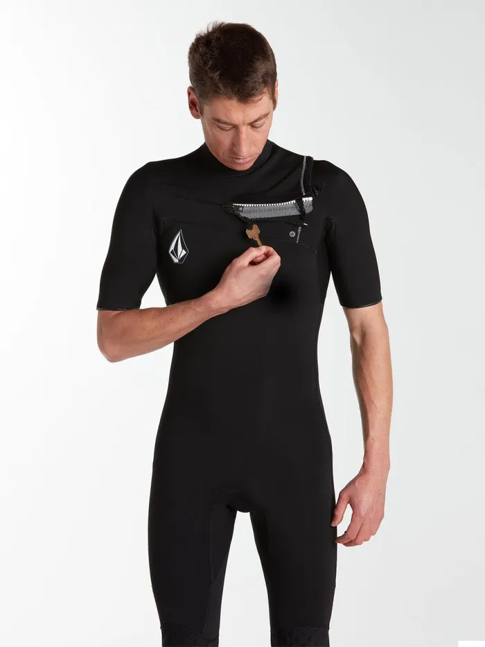 Mens Rashguards Volcom Modulator 2mm Short Arm Chest Zip Wetsuit 8211 Black