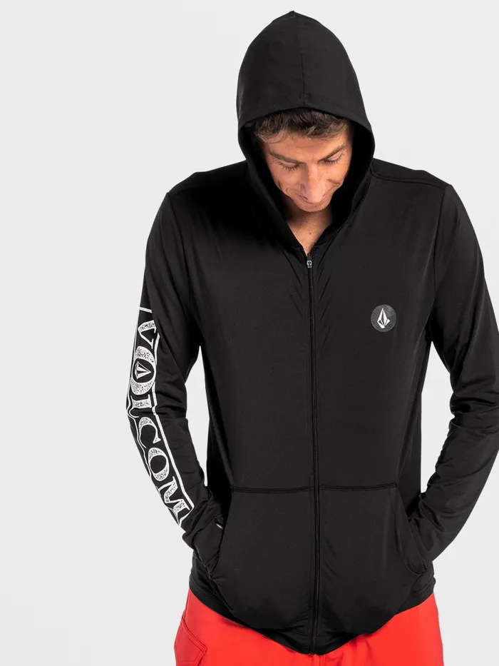 Mens Rashguards Volcom Rally Hooded Long Sleeve UPF 50 Rashguard 8211 Black