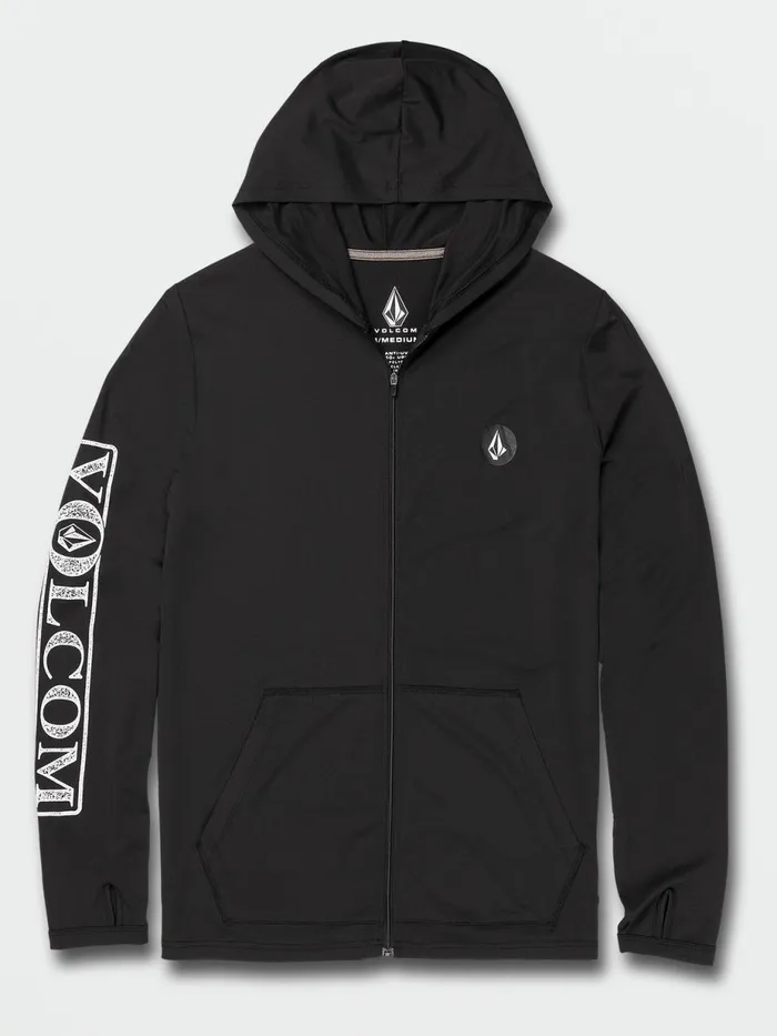 Mens Rashguards Volcom Rally Hooded Long Sleeve UPF 50 Rashguard 8211 Black