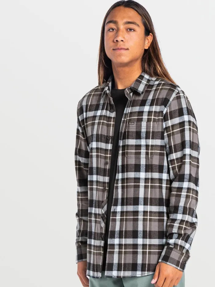 Mens Shirts and Flannels Volcom Caden Plaid Long Sleeve 8211 Lead