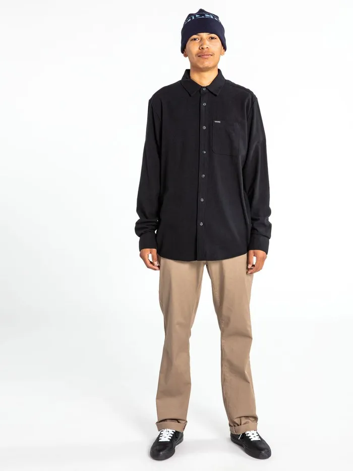 Mens Shirts and Flannels Volcom Caden Solid Long Sleeve Shirt 8211 Black