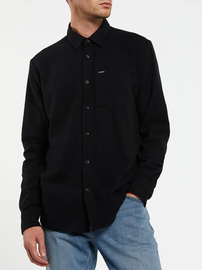 Mens Shirts and Flannels Volcom Caden Solid Long Sleeve Shirt 8211 Black