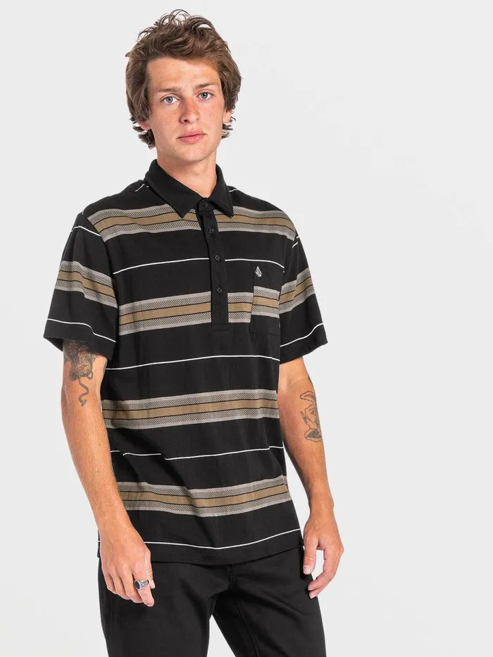 Mens Shirts and Flannels Volcom Comper Polo Short Sleeve 8211 Black