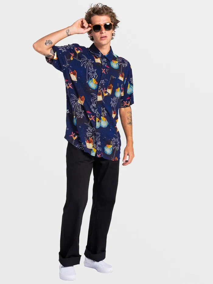 Mens Shirts and Flannels Volcom Cosmic Vacay Short Sleeve 8211 Blueprint