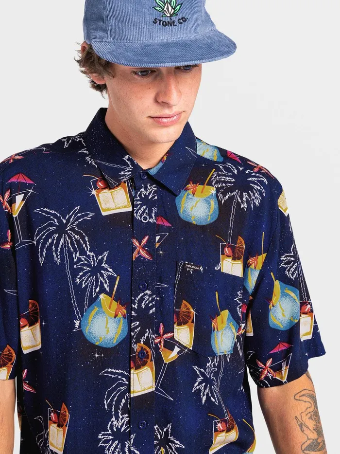 Mens Shirts and Flannels Volcom Cosmic Vacay Short Sleeve 8211 Blueprint