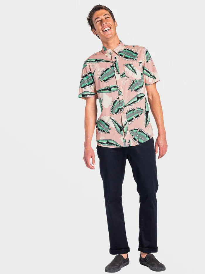 Mens Shirts and Flannels Volcom Detoonator Short Sleeve 8211 Misty Rose