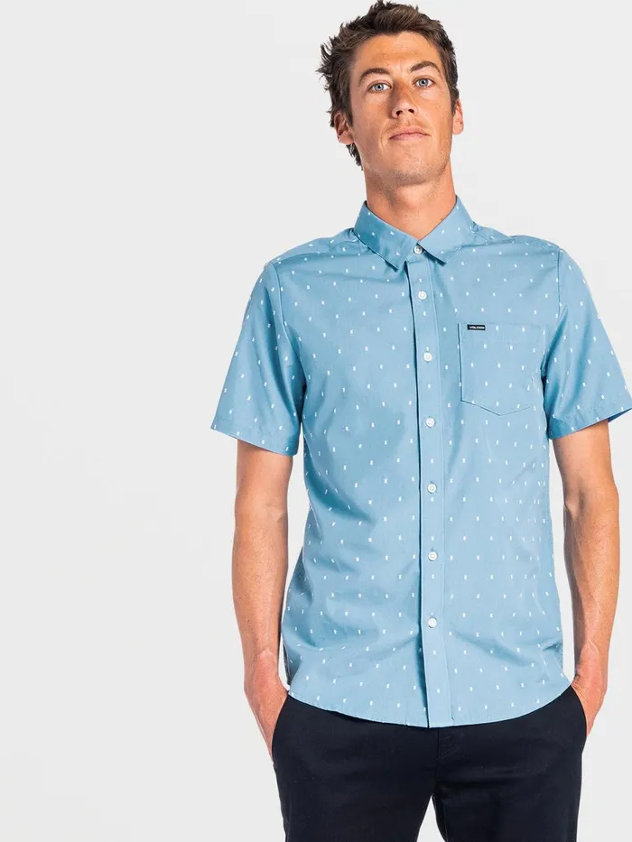 Mens Shirts and Flannels Volcom Janko Short Sleeve 8211 Niagra