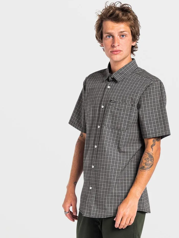 Mens Shirts and Flannels Volcom Mini Check Woven Short Sleeve 8211 Black