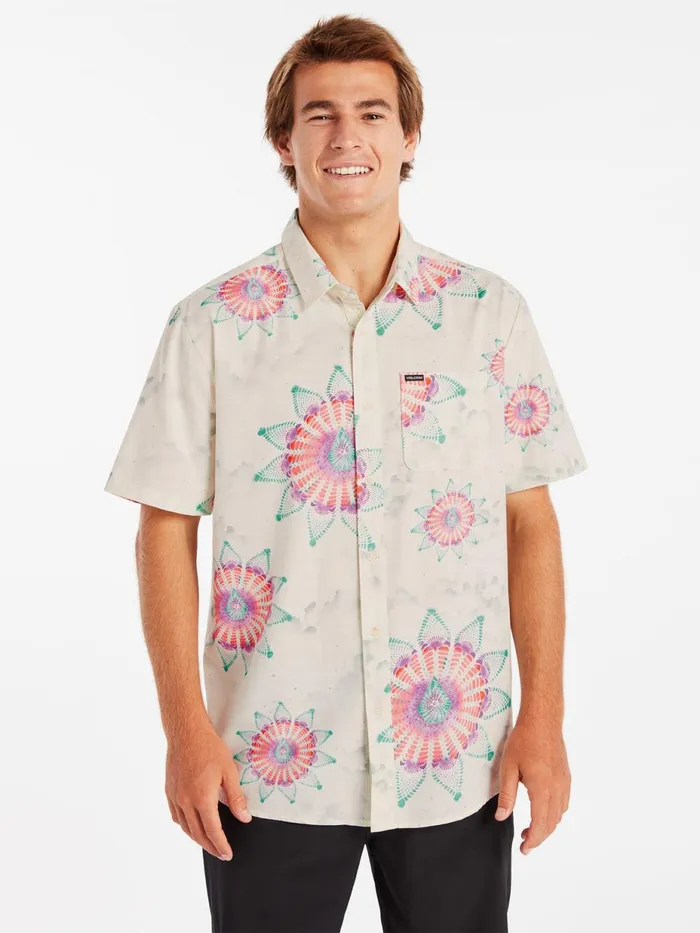 Mens Shirts and Flannels Volcom Star Shields Featured Artist Short Sleeve Shirt 8211 Coconut