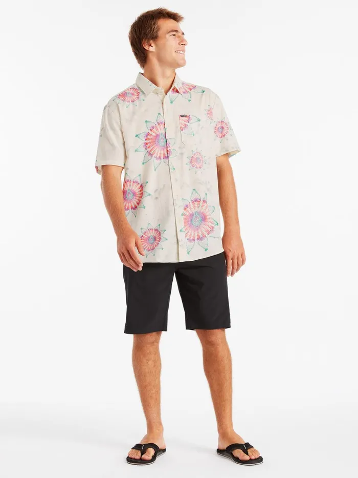 Mens Shirts and Flannels Volcom Star Shields Featured Artist Short Sleeve Shirt 8211 Coconut