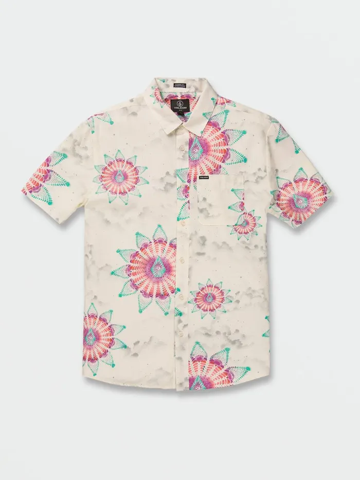 Mens Shirts and Flannels Volcom Star Shields Featured Artist Short Sleeve Shirt 8211 Coconut