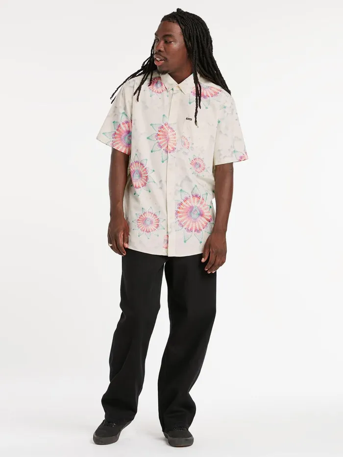Mens Shirts and Flannels Volcom Star Shields Featured Artist Short Sleeve Shirt 8211 Coconut