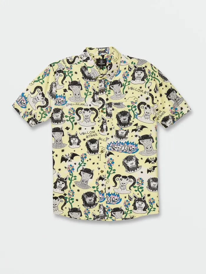 Mens Shirts and Flannels Volcom Surf Vitals Ozzy Woven Short Sleeve Shirt 8211 Glimmer Yellow