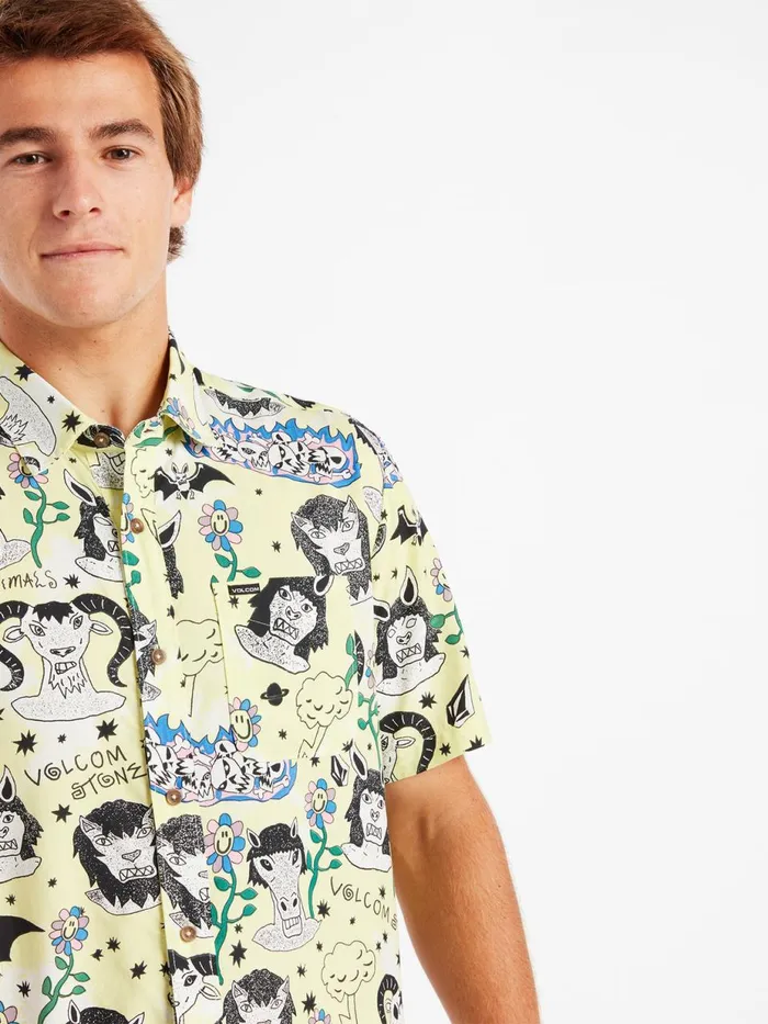Mens Shirts and Flannels Volcom Surf Vitals Ozzy Woven Short Sleeve Shirt 8211 Glimmer Yellow
