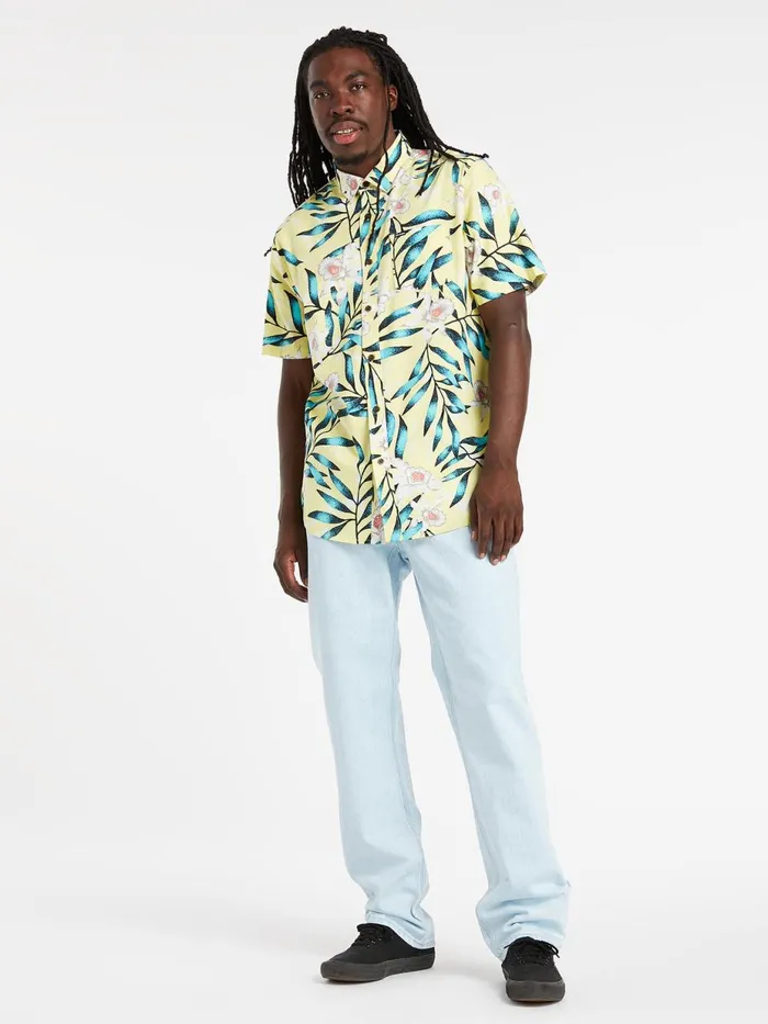 Mens Shirts and Flannels Volcom Tropical Hideout Short Sleeve Shirt 8211 Glimmer Yellow