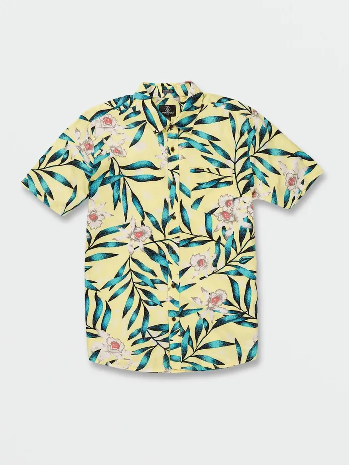 Mens Shirts and Flannels Volcom Tropical Hideout Short Sleeve Shirt 8211 Glimmer Yellow