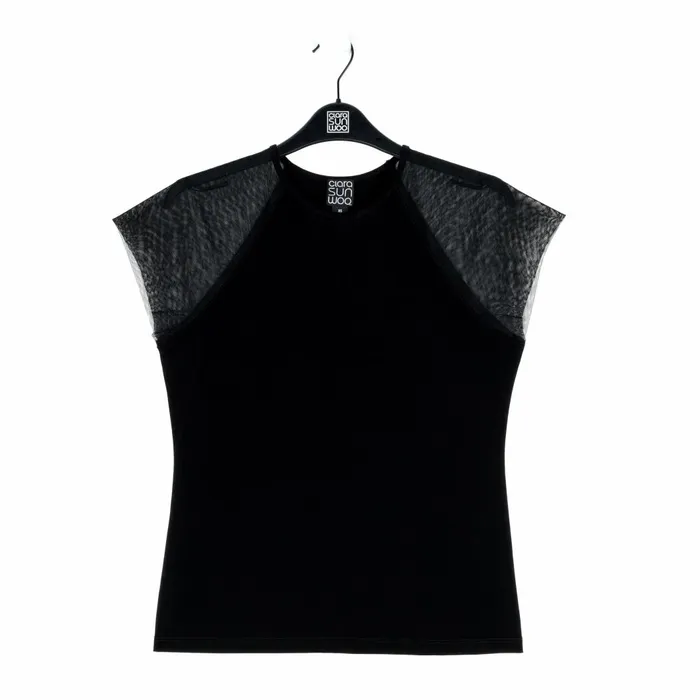 Mesh Cap Sleeve Top 8211 Black Women Clara Sunwoo Spring Collection