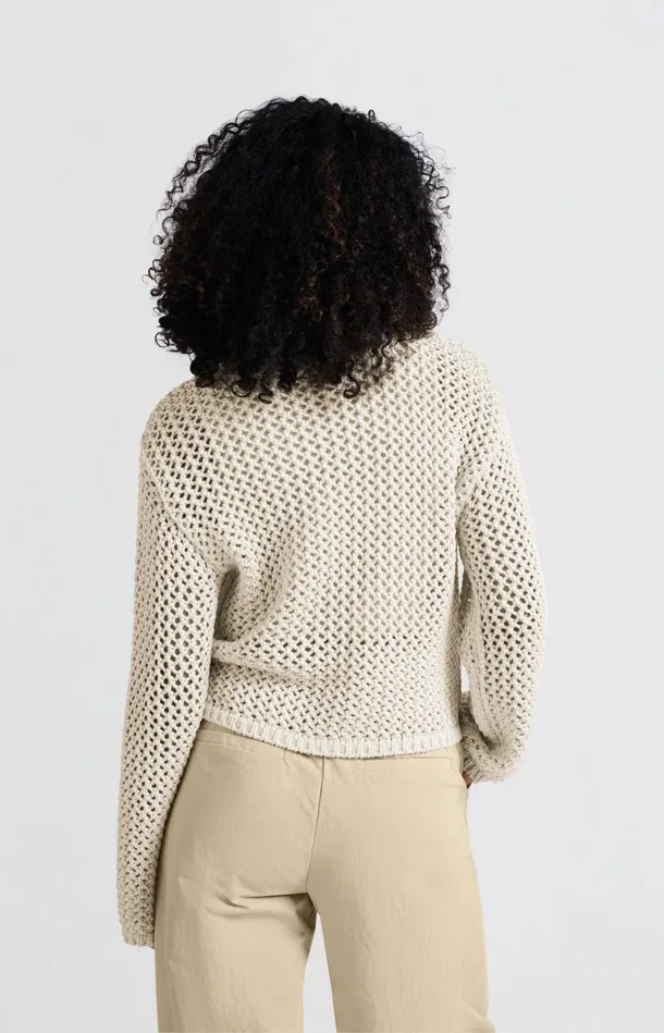 Mesh Stitch Cardigan With Zipper And Regular Fit Summer Sand Women YAYA Cardigans Mesh Stitch Cardigan With Zipper And Regular Fit Summer Sand Women YAYA Cardigans
