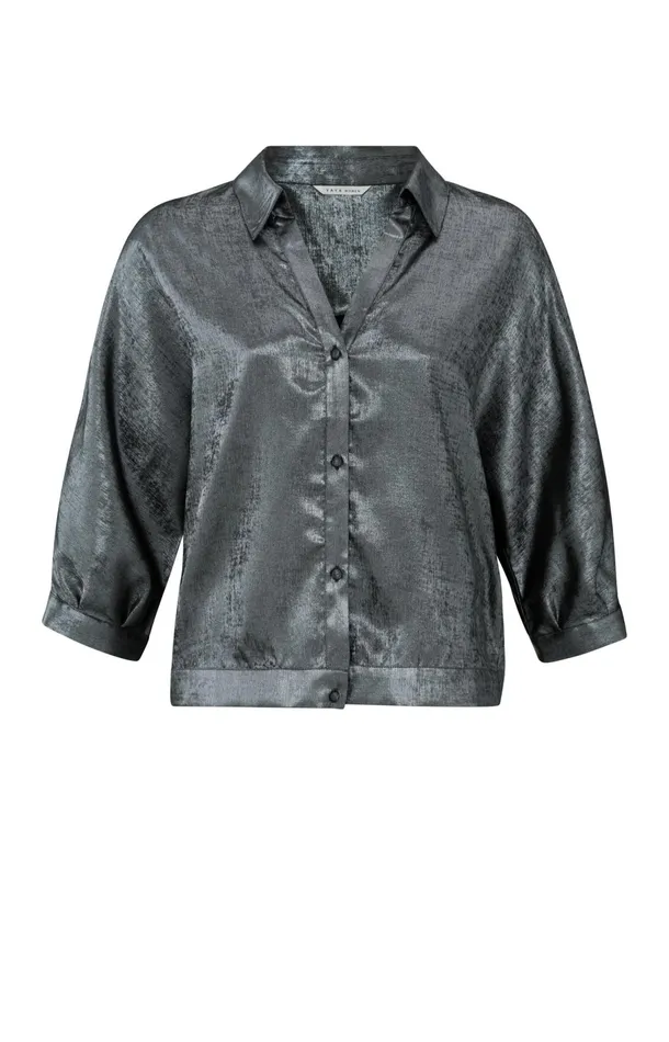 Metallic Blouse With Threequarter Batwing Sleeves Dark Metal Grey Women YAYA Blouses Metallic Blouse With Threequarter Batwing Sleeves Dark Metal Grey Women YAYA Blouses