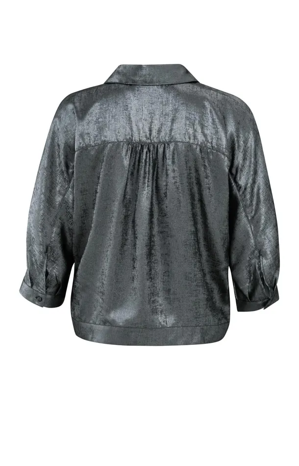 Metallic Blouse With Threequarter Batwing Sleeves Dark Metal Grey Women YAYA Blouses Metallic Blouse With Threequarter Batwing Sleeves Dark Metal Grey Women YAYA Blouses