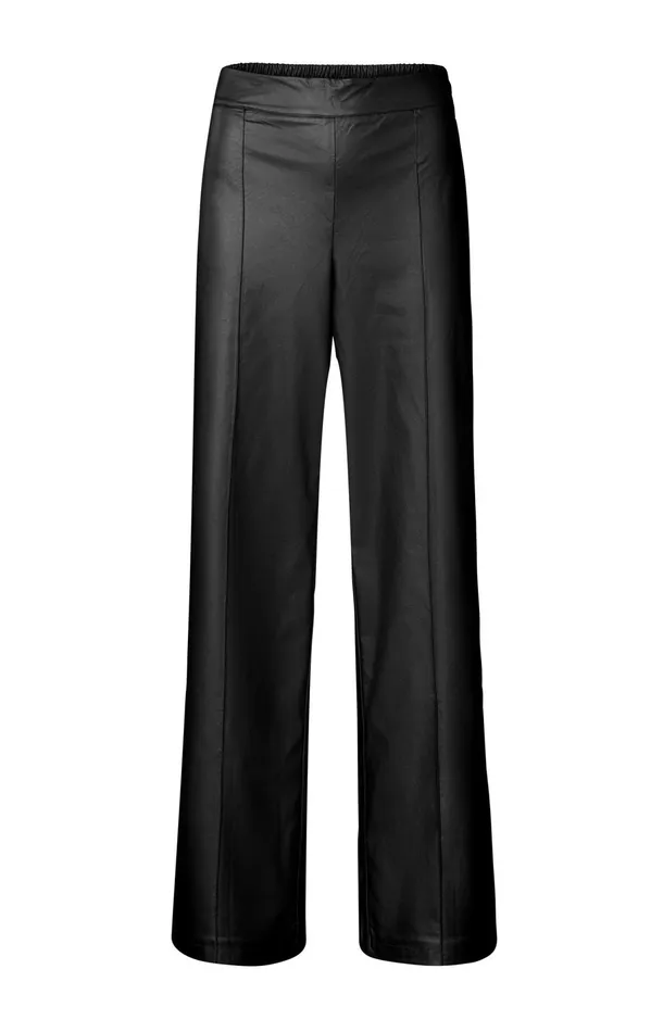 Metallic Faux Leather Pants With Wide Legs And Regular Fit Black Women YAYA Trousers Metallic Faux Leather Pants With Wide Legs And Regular Fit Black Women YAYA Trousers