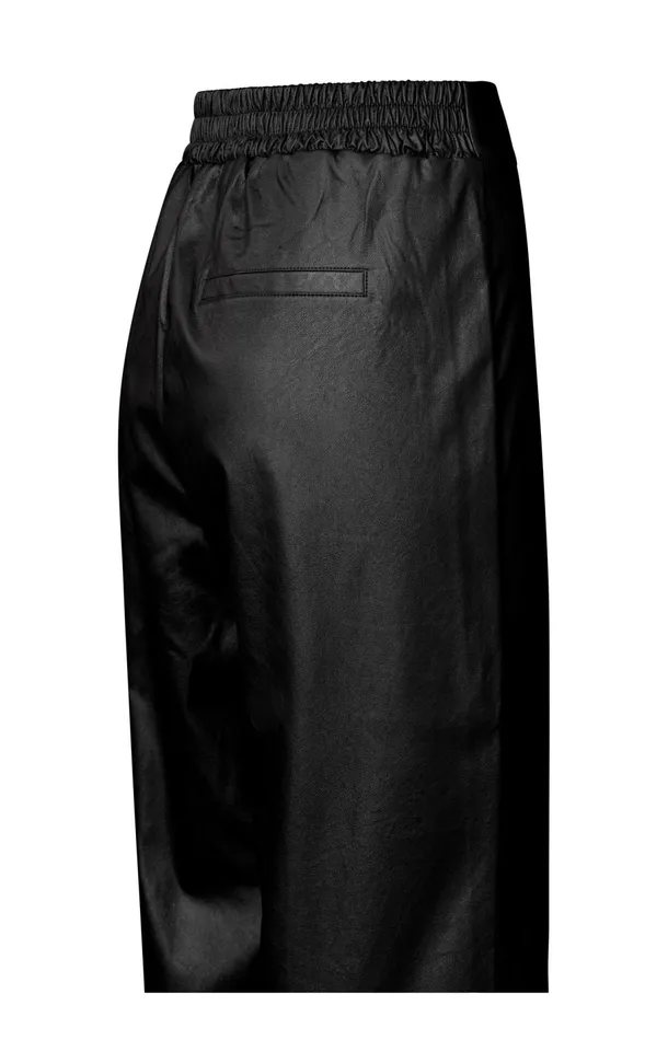 Metallic Faux Leather Pants With Wide Legs And Regular Fit Black Women YAYA Trousers Metallic Faux Leather Pants With Wide Legs And Regular Fit Black Women YAYA Trousers
