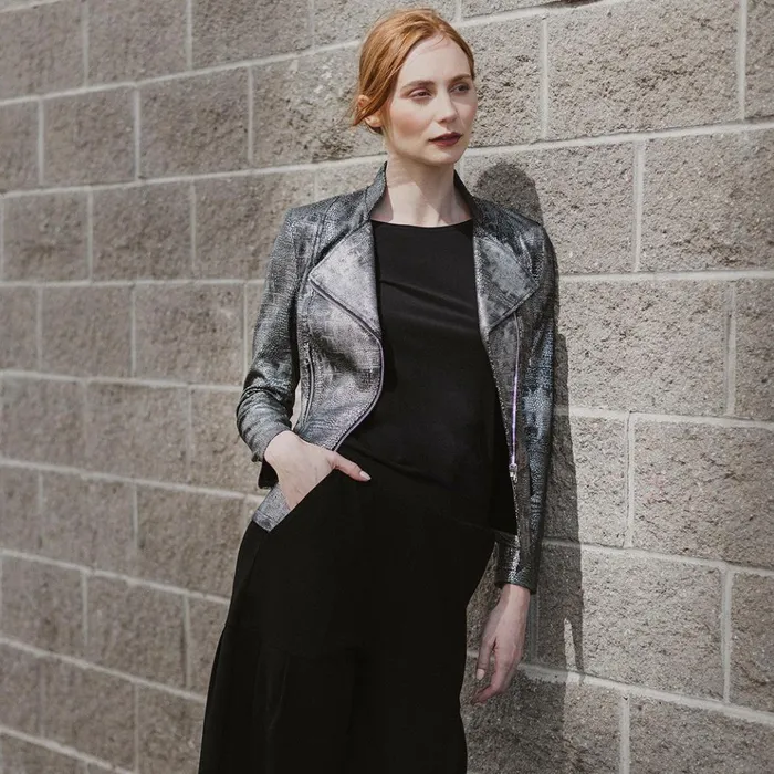 Metallic Liquid Leather Textured Biker Jacket 8211 Gunmetal Silver Women Clara Sunwoo Jackets Cardigans Metallic Liquid Leather Textured Biker Jacket 8211 Gunmetal Silver Women Clara Sunwoo Jackets Cardigans