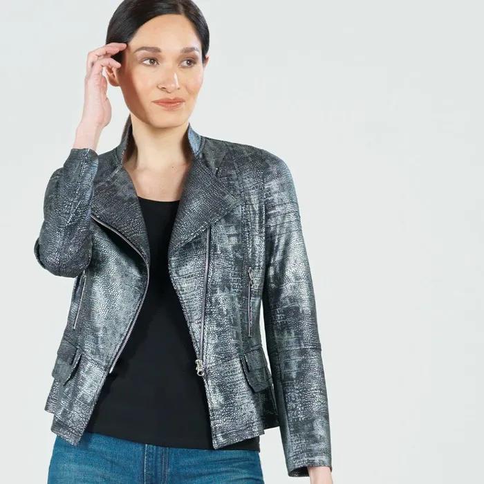 Metallic Liquid Leather Textured Biker Jacket 8211 Gunmetal Silver Women Clara Sunwoo Jackets Cardigans