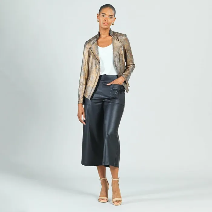Metallic Liquid Leather Textured Signature Jacket 8211 Copper Women Clara Sunwoo Jackets Cardigans
