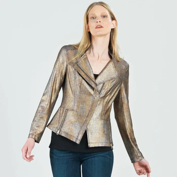 Metallic Liquid Leather Textured Signature Jacket 8211 Copper Women Clara Sunwoo Jackets Cardigans