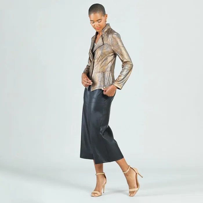 Metallic Liquid Leather Textured Signature Jacket 8211 Copper Women Clara Sunwoo Jackets Cardigans