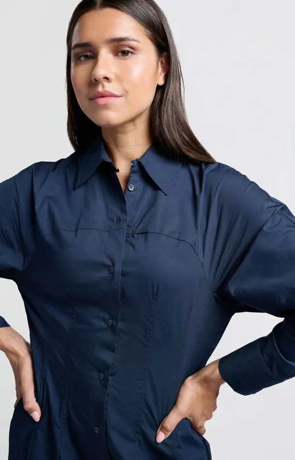 Midi Shirt Dress With Buttons Collar And Long Sleeves Outer Space Blue Women YAYA Dresses Midi Shirt Dress With Buttons Collar And Long Sleeves Outer Space Blue Women YAYA Dresses