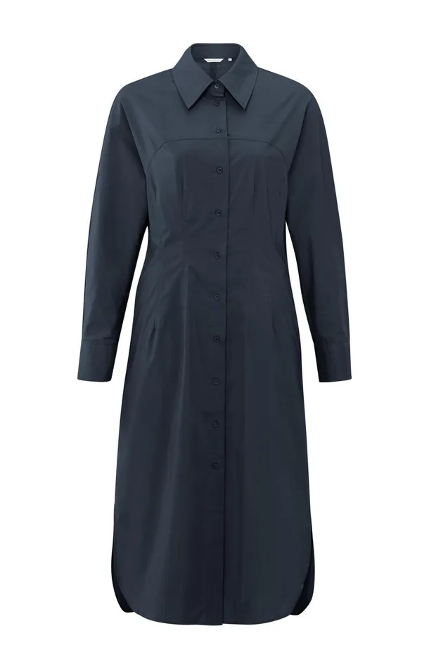 Midi Shirt Dress With Buttons Collar And Long Sleeves Outer Space Blue Women YAYA Dresses Midi Shirt Dress With Buttons Collar And Long Sleeves Outer Space Blue Women YAYA Dresses