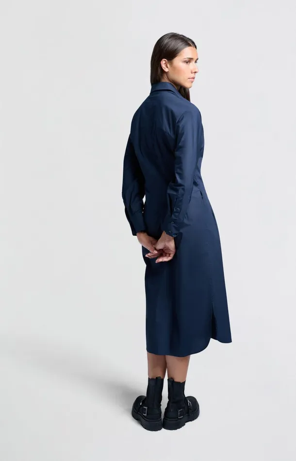 Midi Shirt Dress With Buttons Collar And Long Sleeves Outer Space Blue Women YAYA Dresses Midi Shirt Dress With Buttons Collar And Long Sleeves Outer Space Blue Women YAYA Dresses