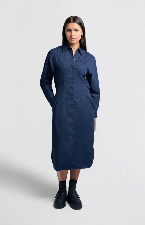 Midi Shirt Dress With Buttons Collar And Long Sleeves Outer Space Blue Women YAYA Dresses Midi Shirt Dress With Buttons Collar And Long Sleeves Outer Space Blue Women YAYA Dresses